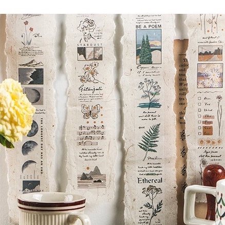 Dải sticker vintage STI14, Masking Tape siêu dài dán cuộn trang trí Bullet Journals Tuệ Minh