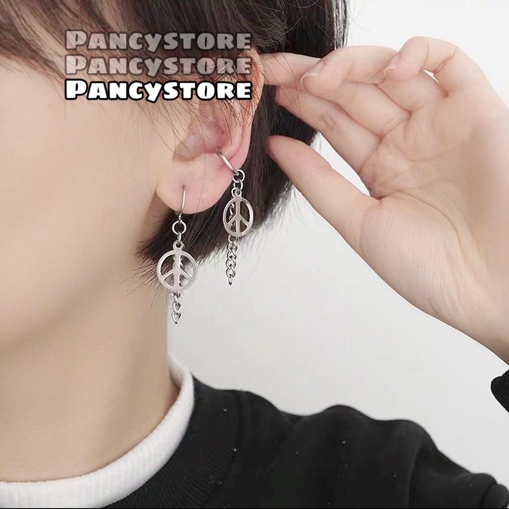 khuyên tai tròn dây xích bông tai titan Unisex nam nữ