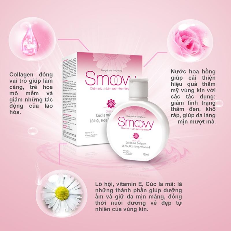 Dung dịch vệ sinh phụ nữ thế hệ mới Smoovy dưỡng ẩm và làm hồng vùng kín 150ml