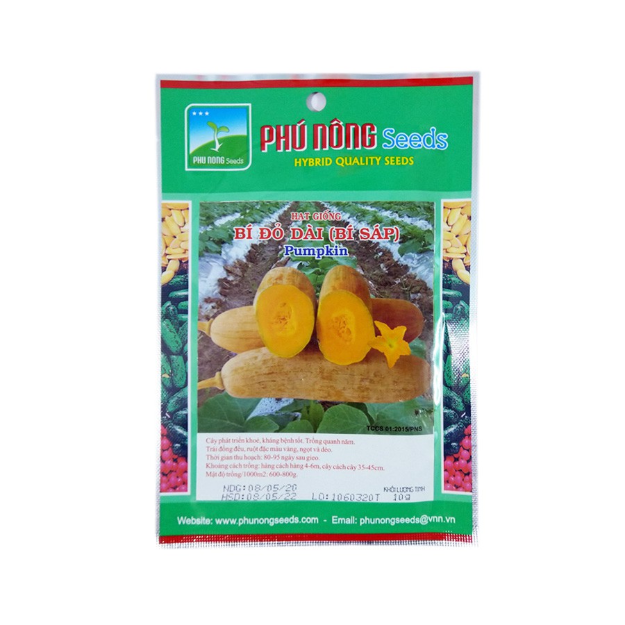 Hạt Giống Bí Đỏ Dài (Bí Sáp) Phú Nông hạt giống chắc khỏe nẩy mầm cao, thu hoạch sau 3 tháng (Vườn Sài Gòn)