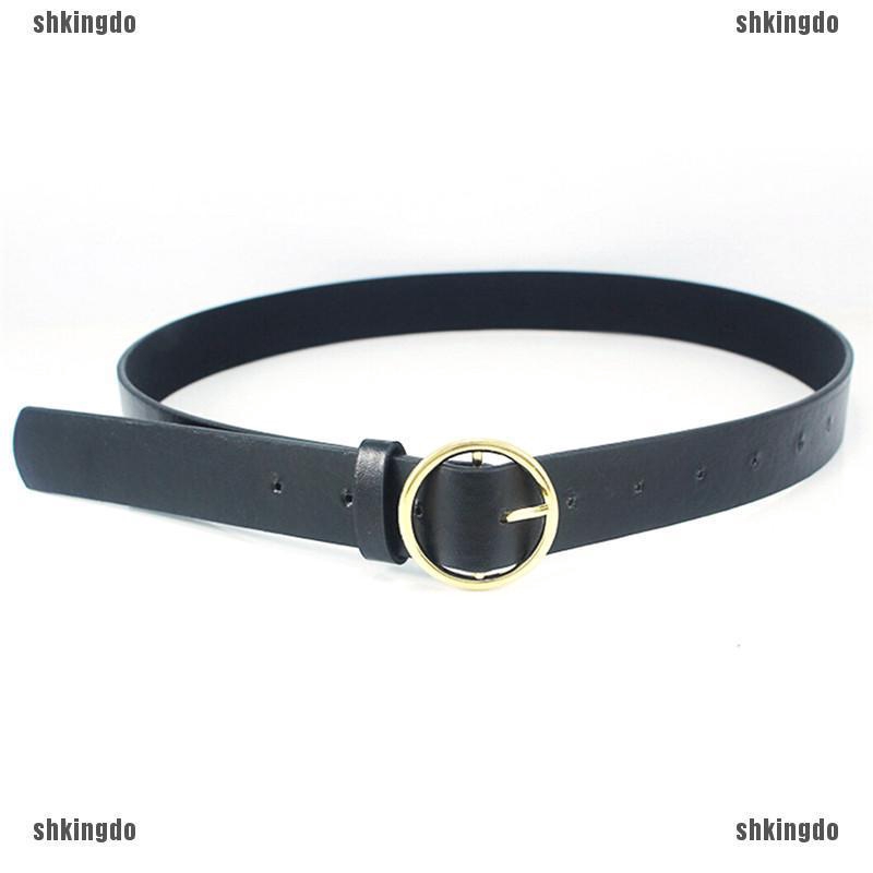 THINH Thắt lưng da nữ khóa tròn kim loại thời trang