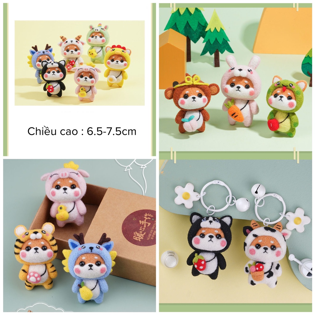 Len Chọc Handmade, Bộ Kit Len Chọc  Shiba 12 Con Giáp