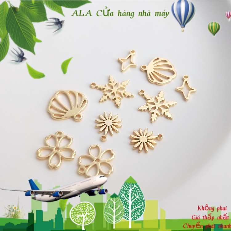 💖Trang sức DIY phụ kiện💖Màu Sắc Mặt Dây Chuyền Mạ Vàng 14k Hình Hoa Anh Đào / Ngôi Sao / Bông Tuyết