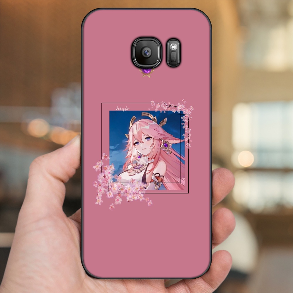 Ốp lưng Samsung S6, S6 Edge, S6 Edge Plus, S7, S7 Edge viền đen in hình Yae Miko Genshin Impact