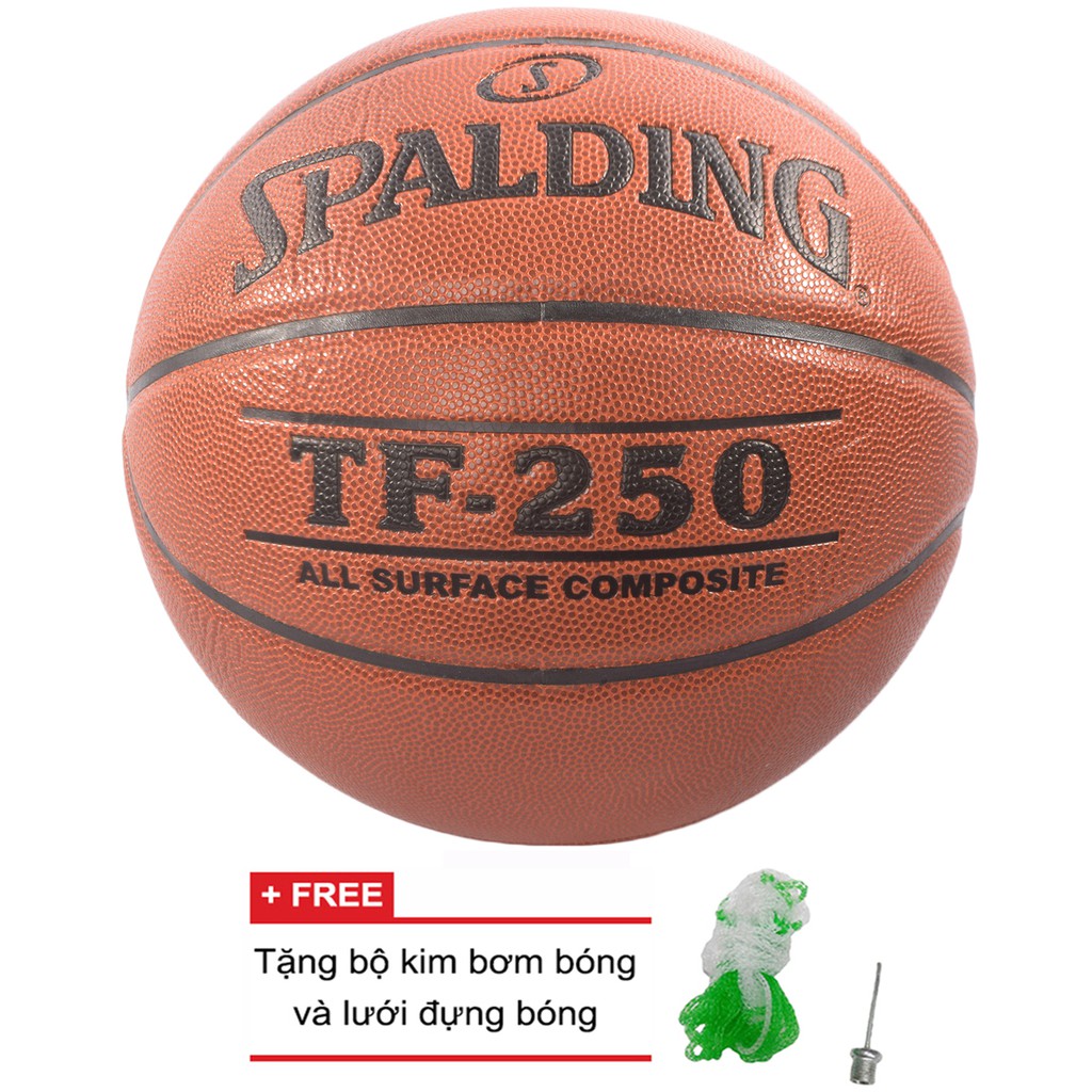 Bóng rổ Spalding TF250 All Surface Indoor/Outdoor Size 7  + Tặng bộ kim bơm bóng và lưới đựng bóng