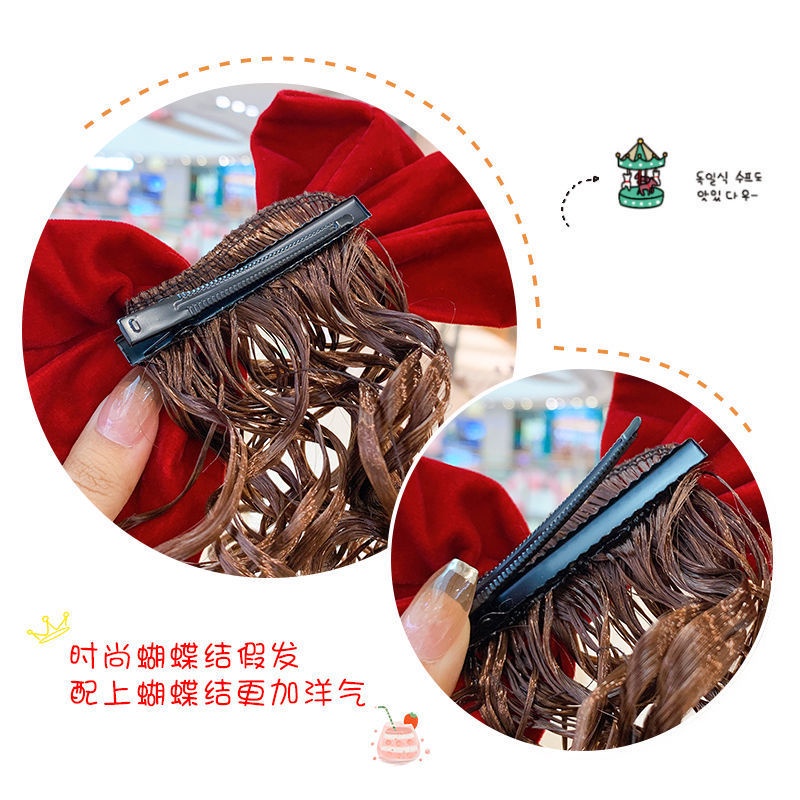 Set 2 kẹp tóc giả xoăn cho bé yêu diện lễ tết, hàng QC hình thật nơ đẹp
