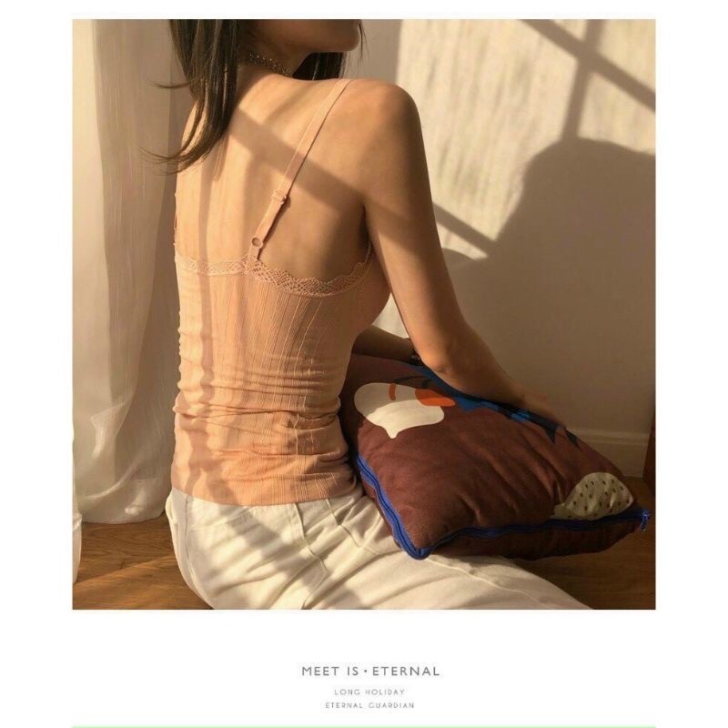 Áo Lót Nữ Cotton 2 Dây Dáng Dài Gân Tăm Viền Ren Co Giãn 4 Chiều Hieu Store24h - 3328