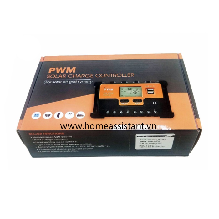 Bộ Điều Khiển Sạc Năng Lượng Mặt Trời 40A Solar Controller PWM 12V 24V PB01
