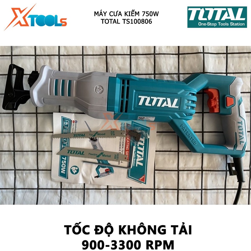 Máy cưa kiếm cầm tay TOTAL TS100806 máy cưa kiếm có điện thế 220V, 750 W, Tốc độ không tải 900-3300 rpm, chính hãng