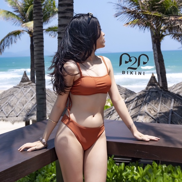 P2P BIKINI - Bikini hai mảnh áo mút hai dây, quần tam giác cam đất - BTK350M_TG | BigBuy360 - bigbuy360.vn