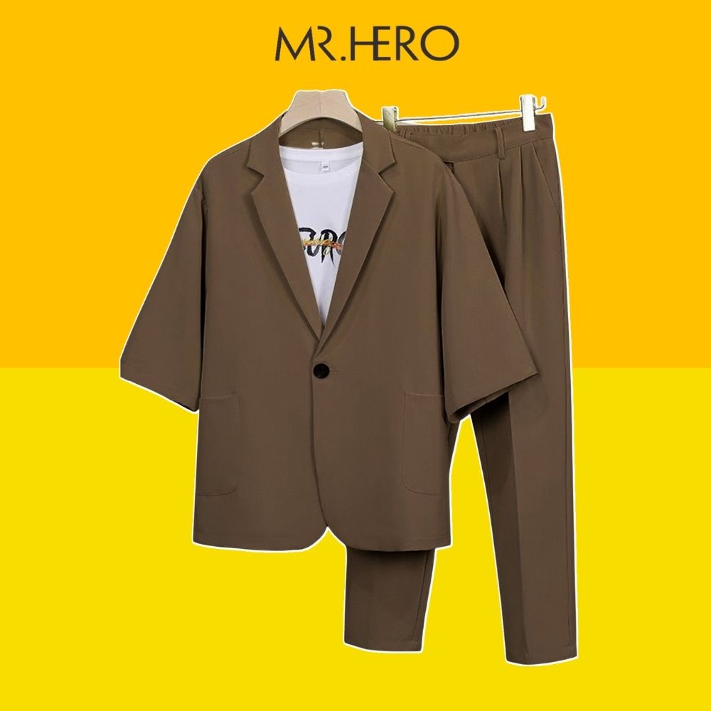 Set blazer nam tay lỡ quần âu công sở chun co giãn thoải mái Set08 M.RO bộ vest nam form rộng thời trang Hàn Quốc Mrhero