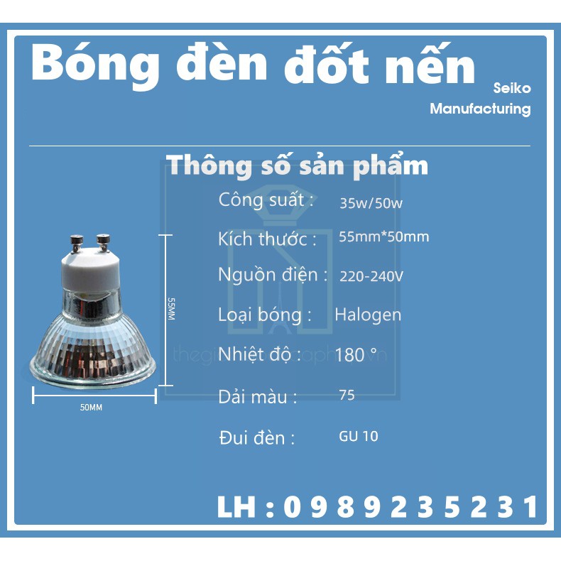 Bóng đèn Halogen GU10 35W, 50W - Sử dụng cho đèn đốt nến thơm - Phụ kiện nến Yankee, Bath and body works