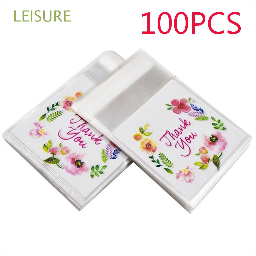 Set 100 túi đựng bánh in hình hoa và chữ Cảm ơn
