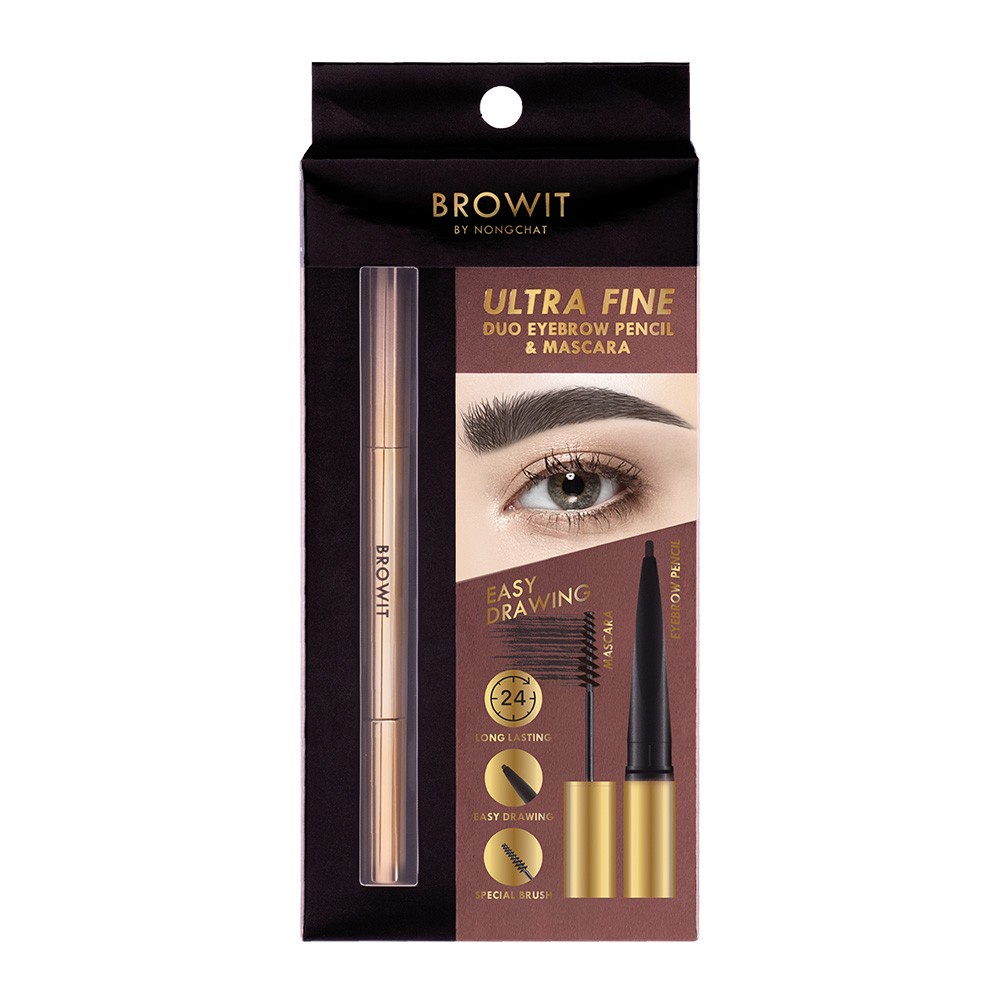 Chì kẻ mày Browit Nongchat 2in1 + mascara kẻ mày dễ kẻ kháng nước  Browit Ultra Fine Duo Eyebrow Pencil & Mascara