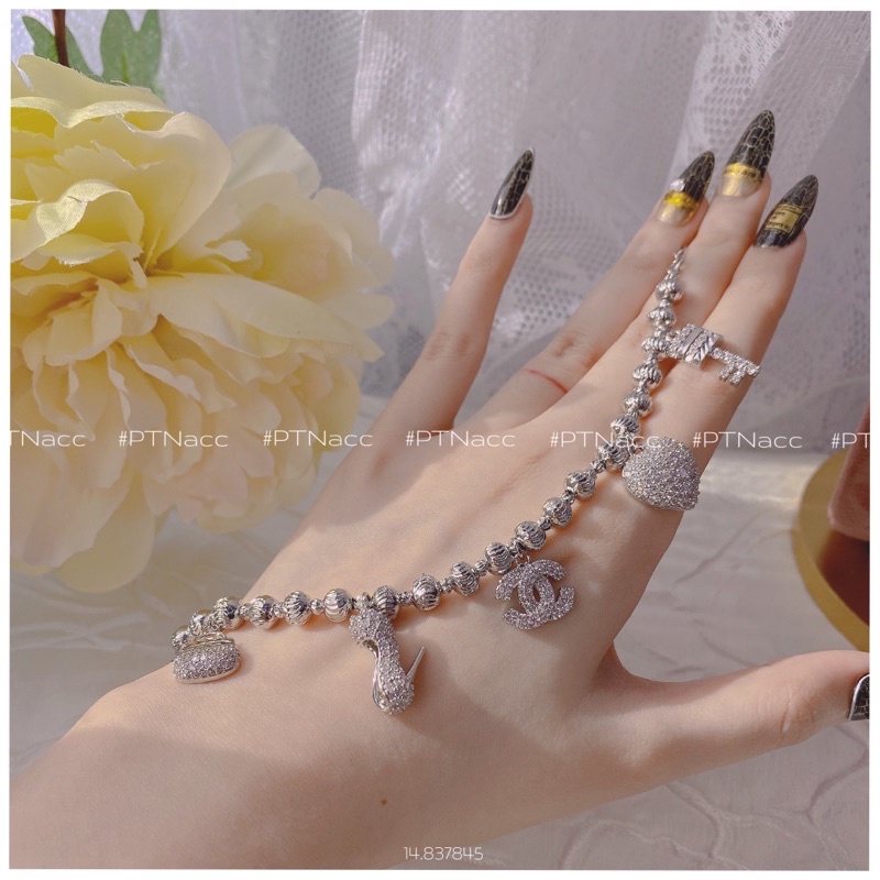 Lắc tay bi xi bạch kim phối charm trái tim thương hiệu tòn ten .PTNACC.