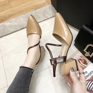 Giày Sandal Cao Gót Bịt Mũi Quai Chéo