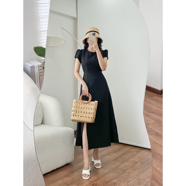 Đầm MIDORI xẻ đùi phối nút  3 màu H8