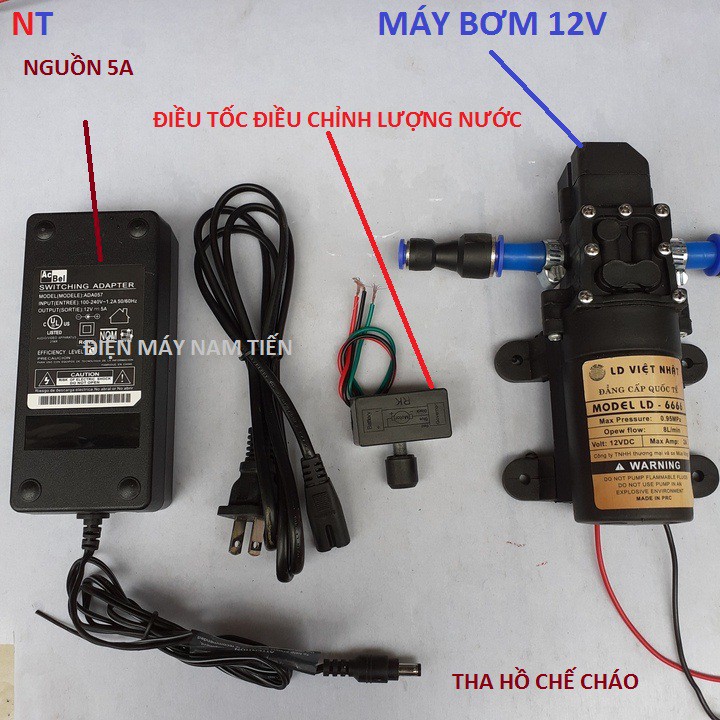 Bộ máy bơm mini tăng áp 12V- 60W- 8L/P