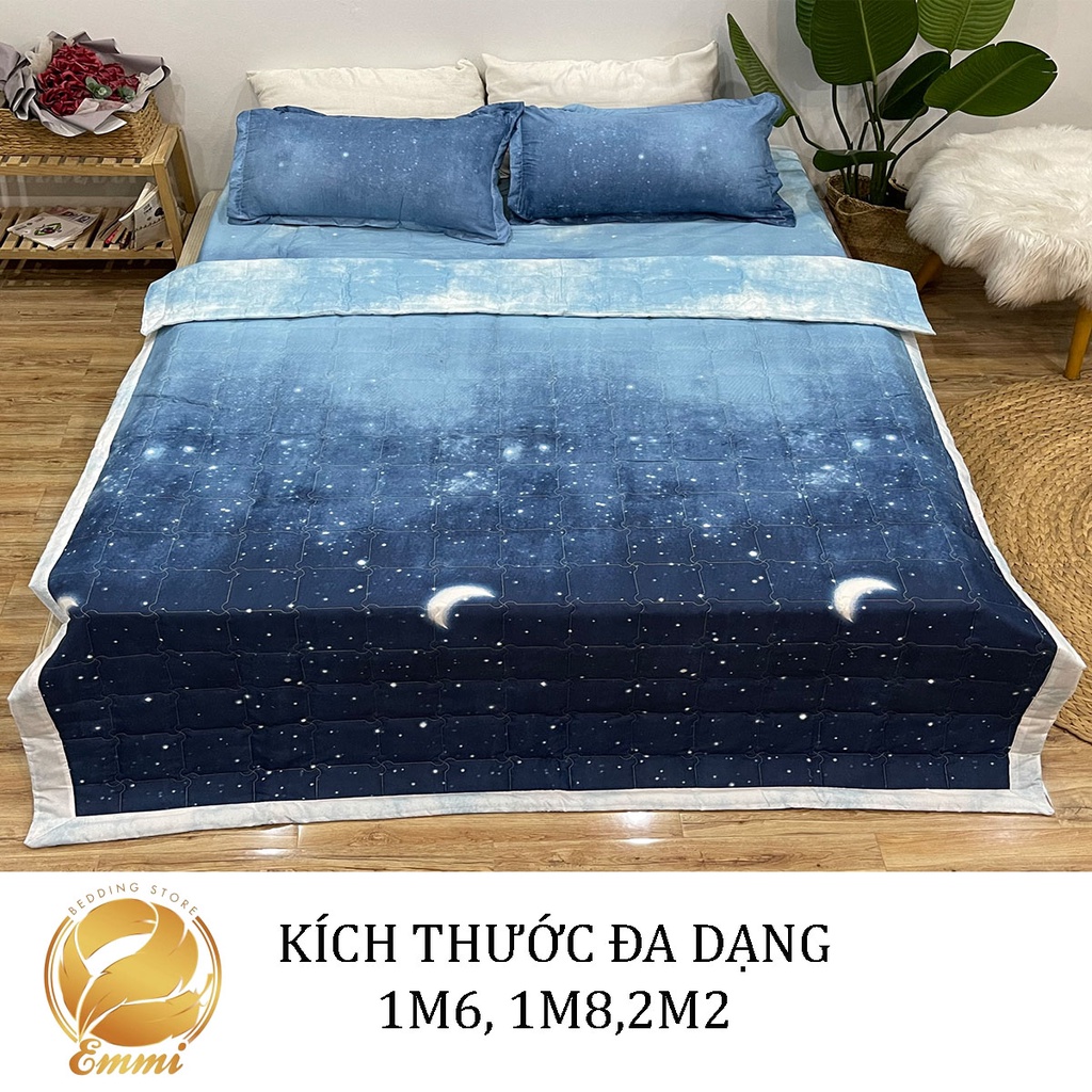 Set ga gối chăn hè chần bông 5 món Cotton EMMIBedding, mẫu màn đêm mền cotton họa tiết đáng yêu