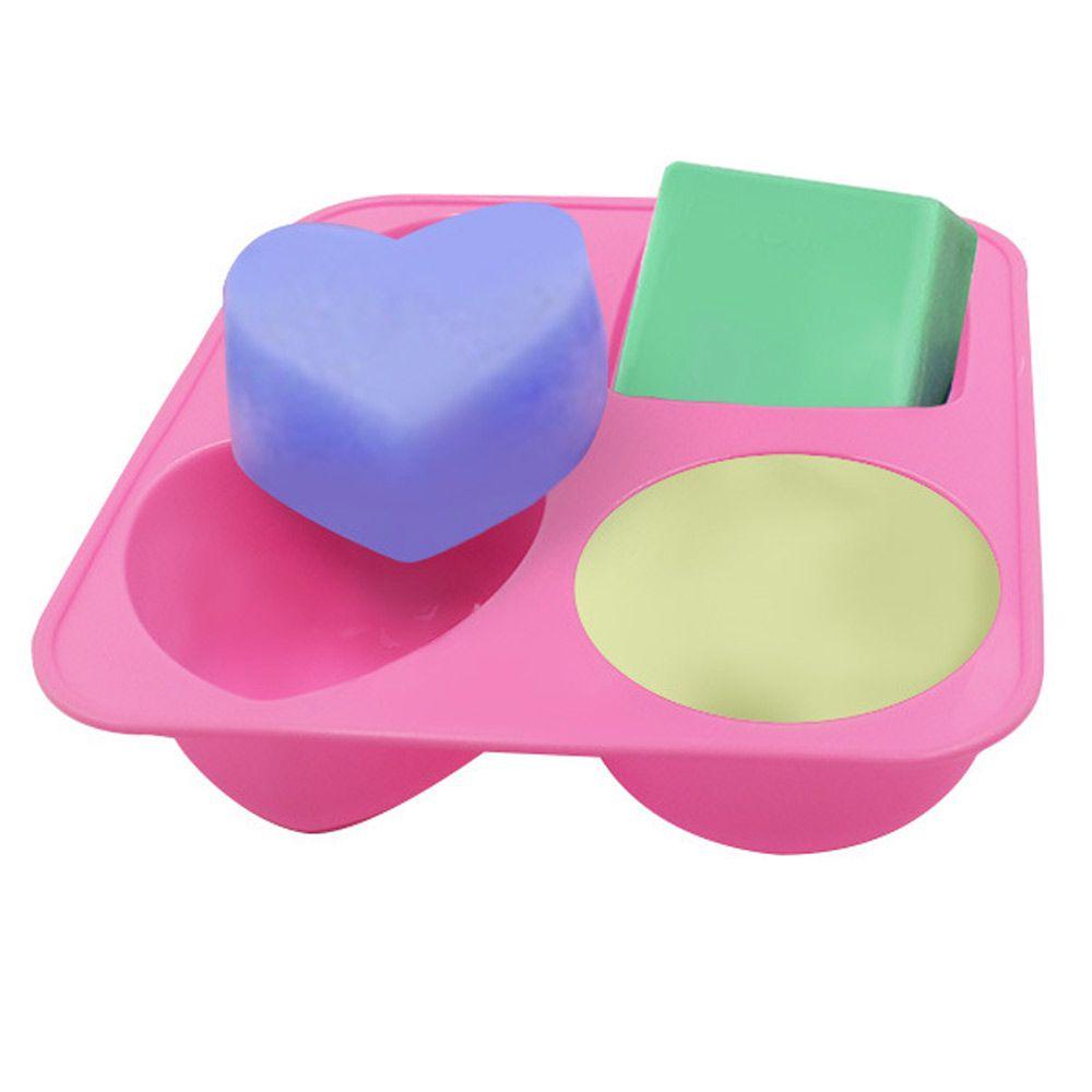 Khuôn Silicone Làm Xà Phòng 3D / 4 Ngăn Hình Oval / Trái Tim / Vuông Tiện Dụng