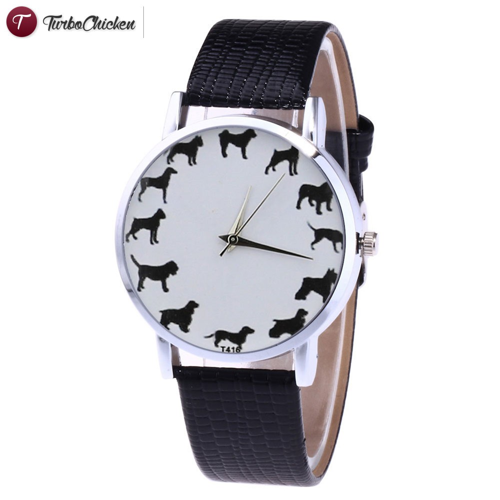 #Đồng hồ đeo tay# Cartoon Animal Printed Quartz Watch Women Faux Leather Strap Round Dial Watch Couple Watches 