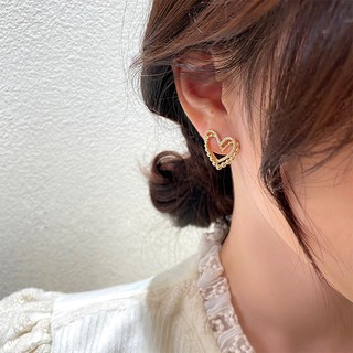 Đôi Bông Tai Hình Trái Tim Đính Đá Thời Trang Cho Nữ
