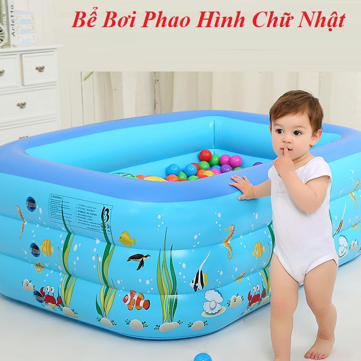 (LOẠI TỐT) -BỂ BƠI 3 TẦNG HÌNH CHỮ NHẬT 1,3 MÉT LOẠI DÀY DÀNH CHO CÁC BÉ VUI CHƠI NGÀY HÈ - ĐẾ CHỐNG TRƠN TRƯỢT TỐT