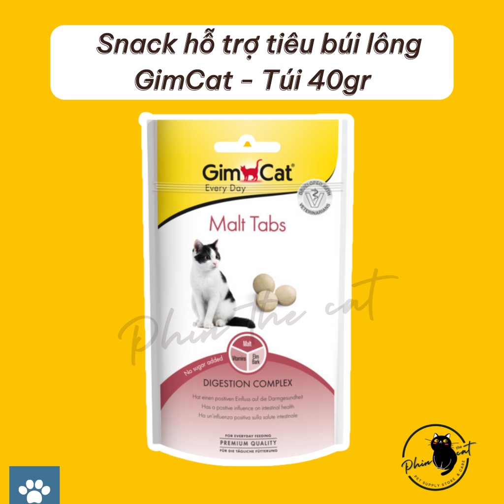 [CHÍNH HÃNG] Snack GIMCAT Malt Tabs hỗ trợ tiêu búi lông cho mèo - Túi 40gr | phinthecat