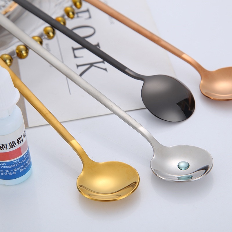 Thìa muỗng cà phê sinh tố inox 304 nhiều màu cán dài