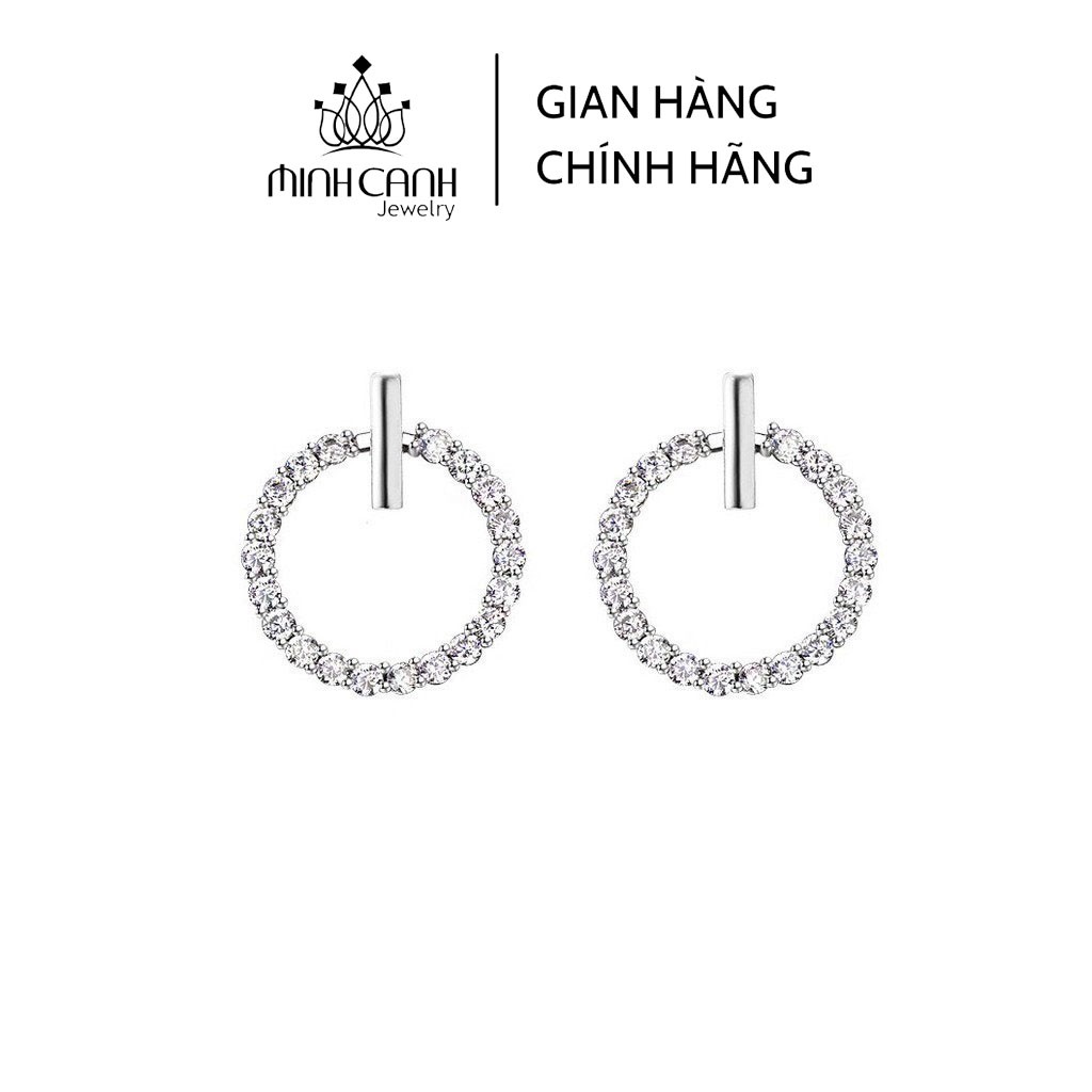 Bông Tai Bạc Hình Tròn Rỗng Đính Đá Thanh Dọc Nhỏ - Minh Canh Jewelry