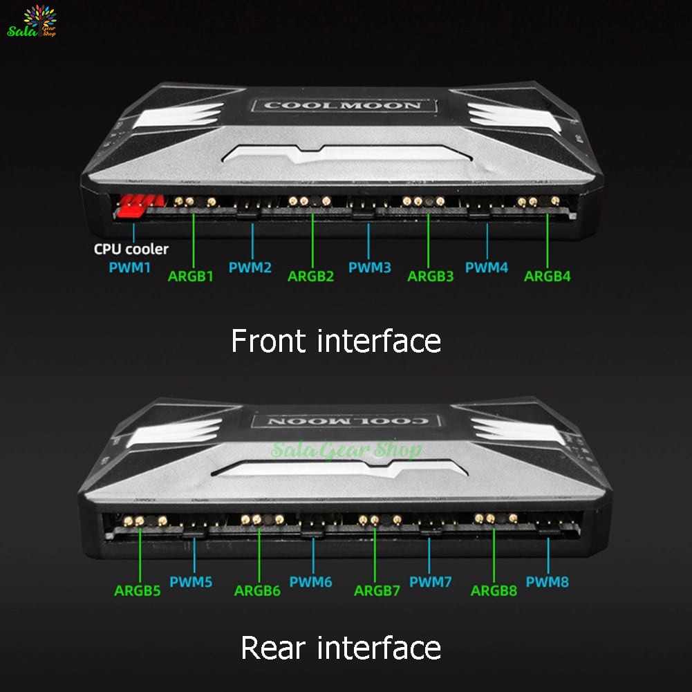Bộ Hub Coolmoon P-ARGB v2, 8 cổng 4 pin PWM + 10 cổng Led 3 pin 5V-ARGB