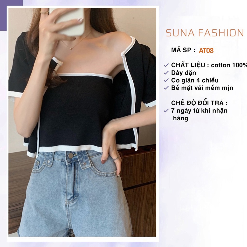 Set đồ nữ cá tính áo croptop và áo khoác ngắn tay, Set áo ống kèm áo khoác từ 42 - 55kg SUNA FASHION