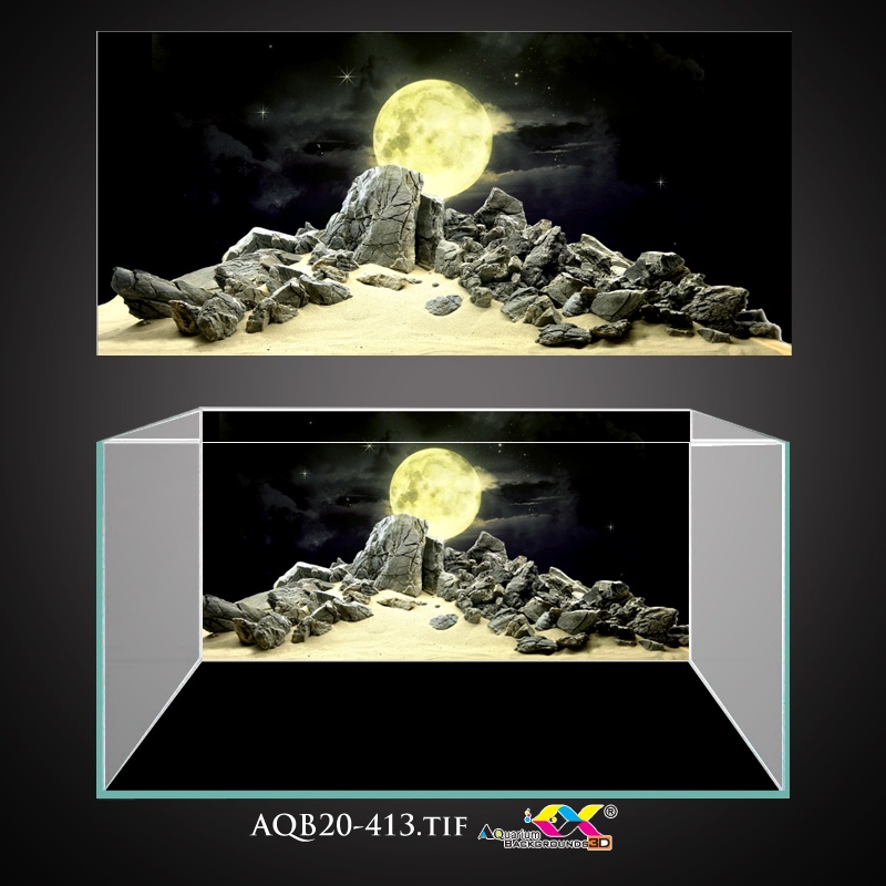 Tranh Dán Bể Cá - Đá Và Trăng Vàng