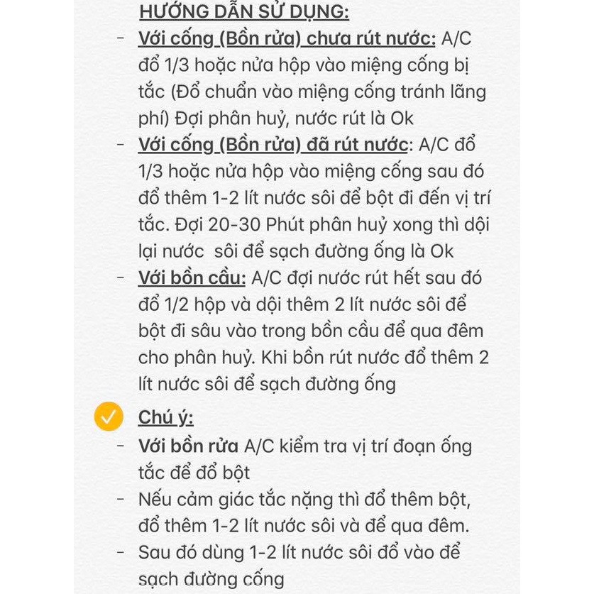 [Loại Cực Mạnh] Bột Thông Cống Siêu Tốc, Đường Ống, Bồn Cầu, Bồn Rửa Mặt Hàng Nhập