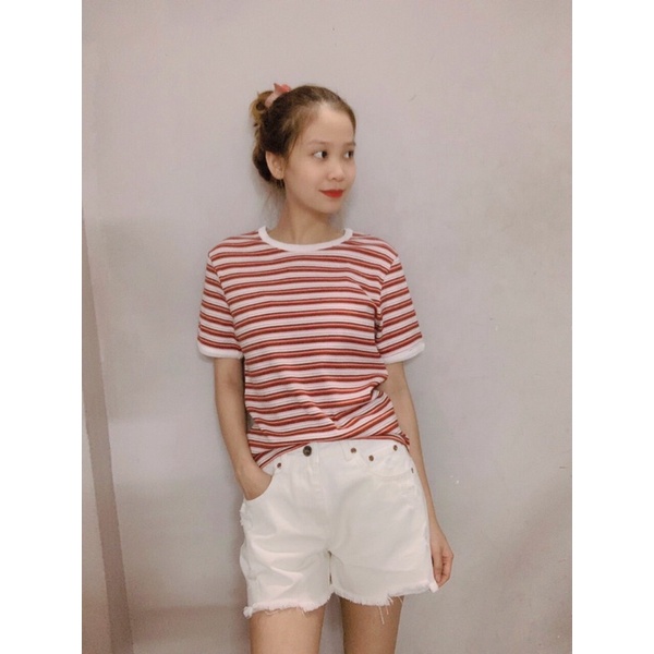 Áo thun nữ sọc ngang thun gân T.o.m.m.y