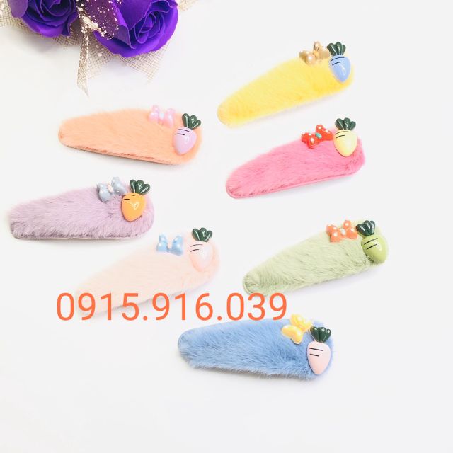 Kẹp tóc lông nhung thời trang thanh lịch đơn giản cho nữ, kẹp lông xù đính trái cây