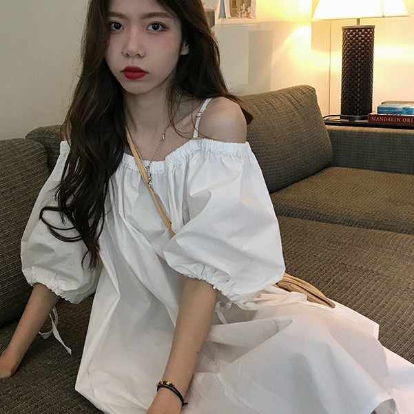 Korean string dress New summer Sexy off-shoulder dress