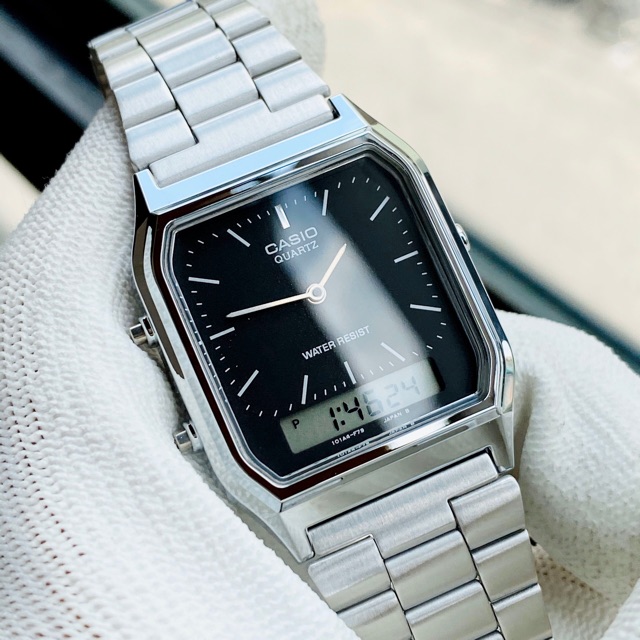 Đồng hồ kim nam dây thép Casio AQ230 silver