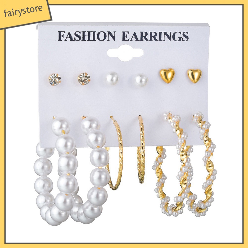 Set 6 Đôi Khuyên Tai Kiểu Dáng Hình Học Thời Trang Cho Nữ