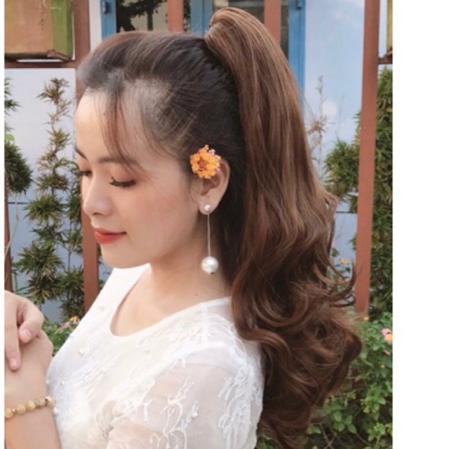 Tóc giả ngoặm xoăn lửng 45cm, sợi tơ cao cấp. P103