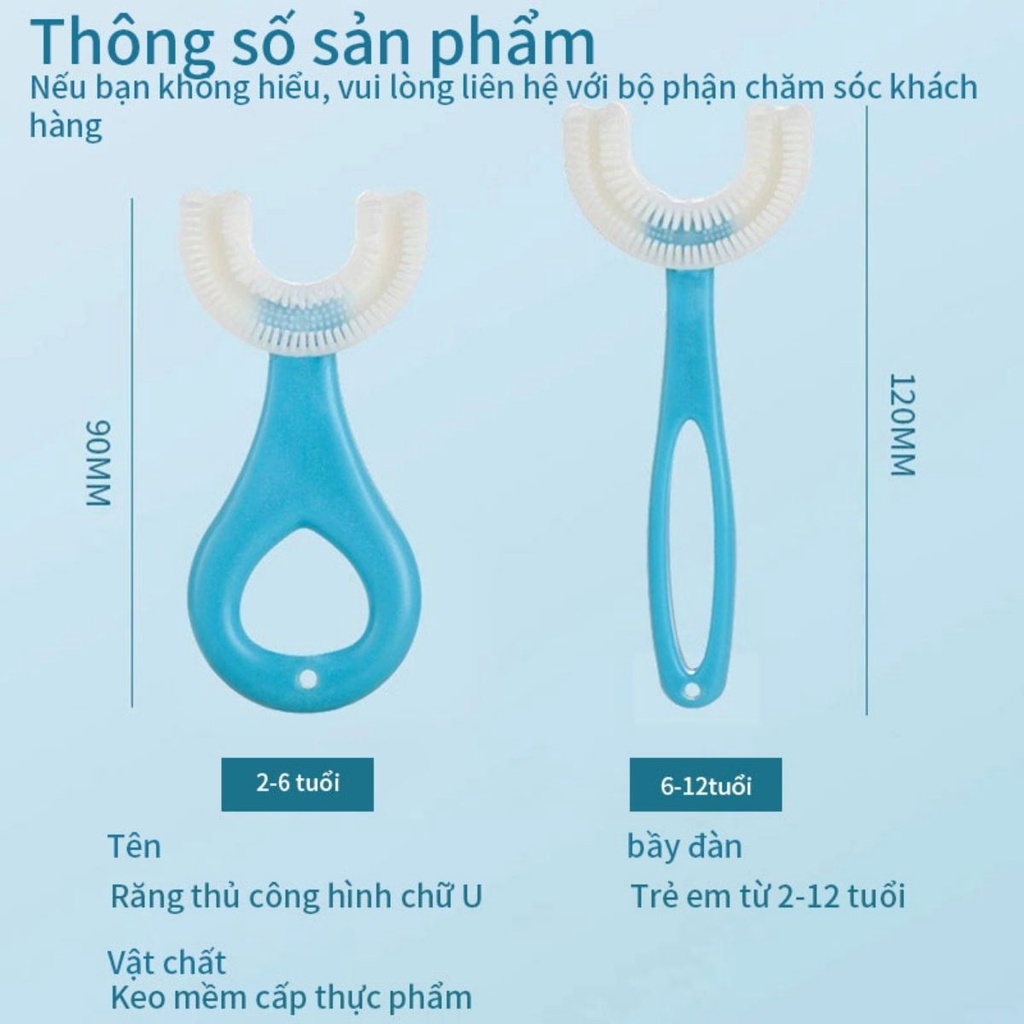 Bàn chải đánh răng hình chữ U silicon cho bé,Bàn chải đánh răng trẻ em, 360 độ - Silicon Siêu Mềm Cho Bé Từ 1,5 T