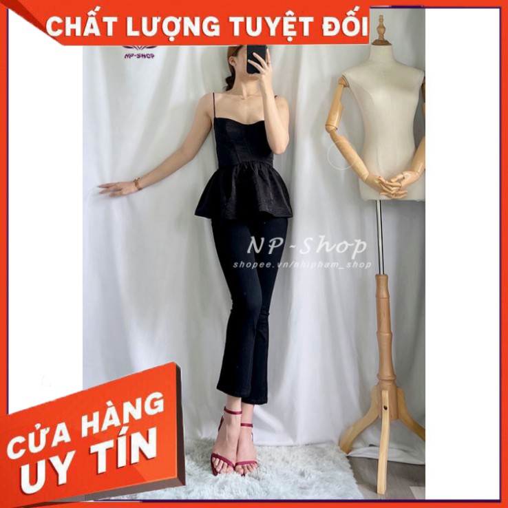 {Giá gốc} Quần jean ống loe 9 tấc lưng cao ⚡️ Quần bò lửng form ống bass vnxk 2 màu trắng đen -Shop