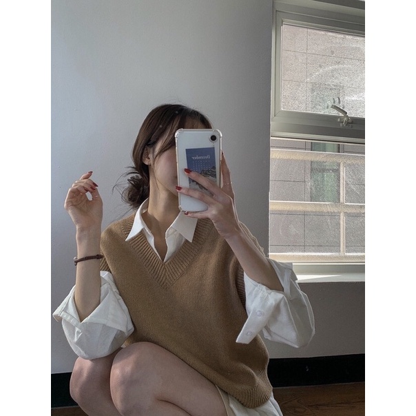 Áo gile len đơn giản