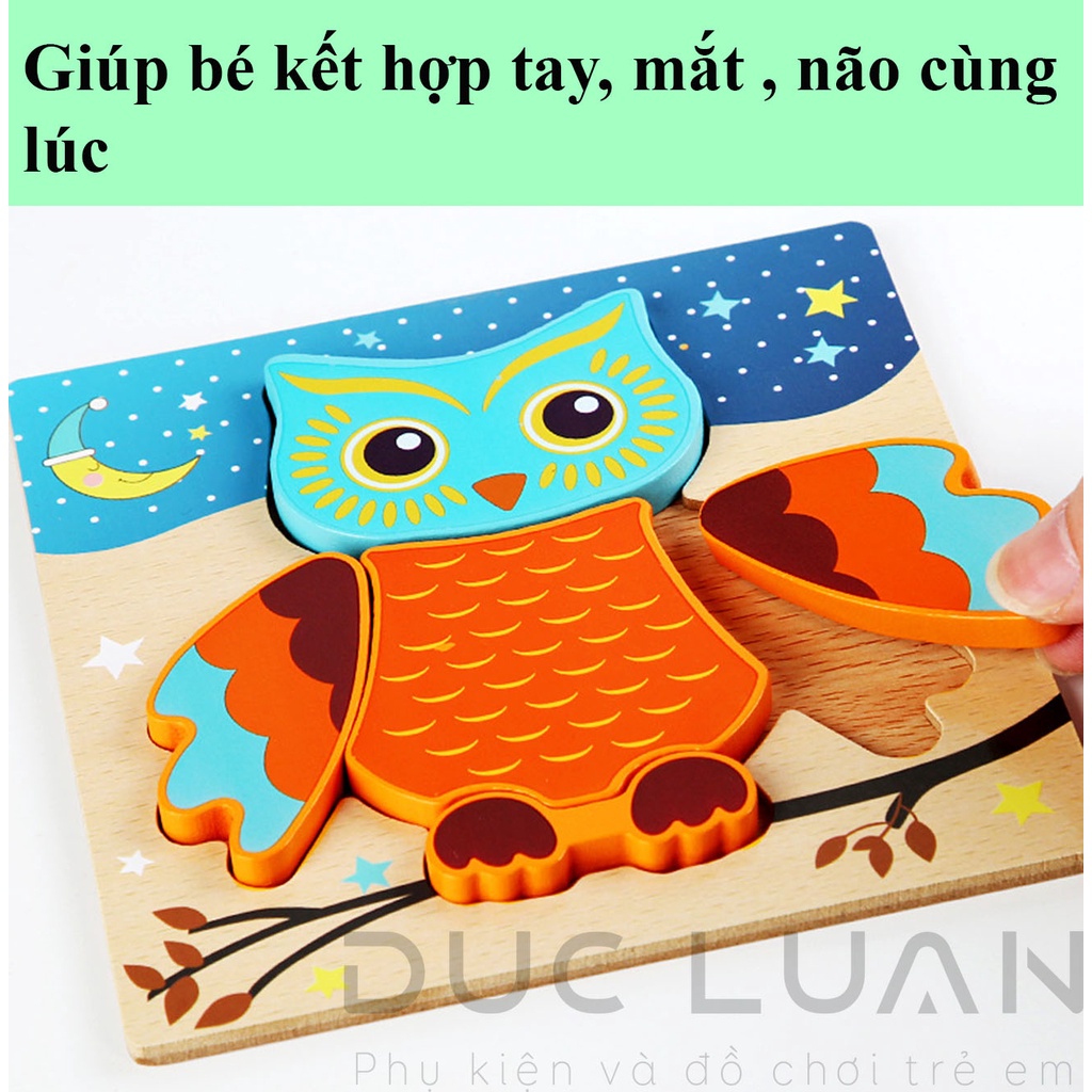 ⭐ Bản TO 15x15cm⭐ Đồ Chơi Gỗ Xếp Hình Lắp Ráp Tranh Ghép 3D Gỗ Nổi - Đồ chơi trí tuệ cho bé
