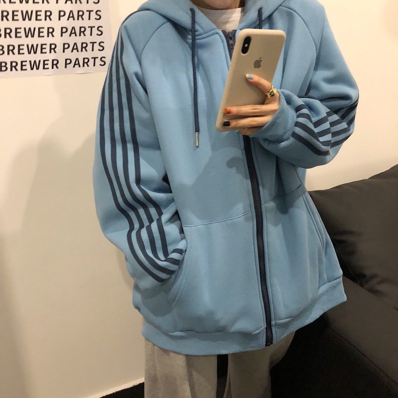 Áo khoác nỉ bông unisex 3 sọc thu đông chất nỉ trơn cotton4 màu hot form rộng 2021 | BigBuy360 - bigbuy360.vn