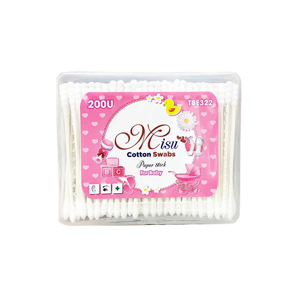 Tăm bông MISU lõi giấy- Hộp 200 chiếc