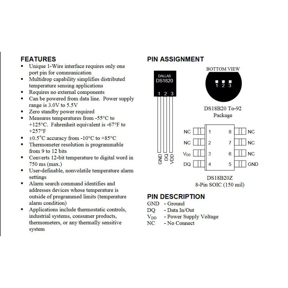 Cảm Biến Nhiệt Độ Ic Dallas Ds18B20 18B20 18S20 To-92 Ic