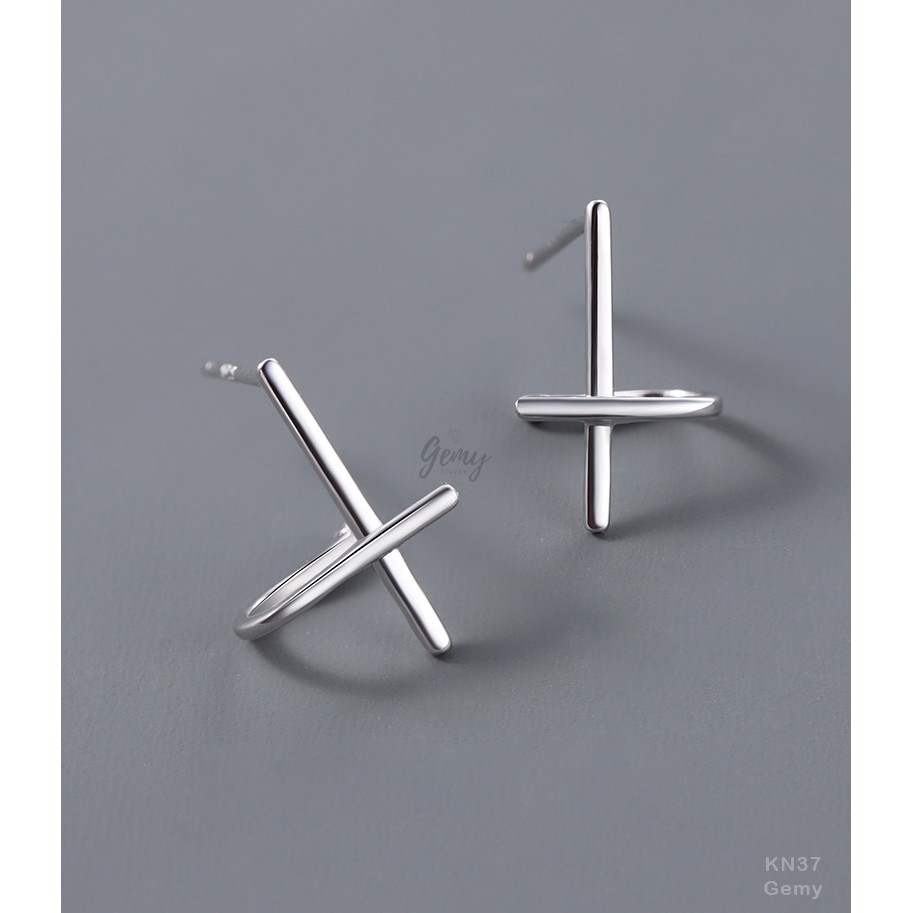 Bông tai, Khuyên tai nam bạc 925 cao cấp mặt chữ thập độc đáo, cá tính, unisex KN37(1 chiếc)| GEMY SILVER