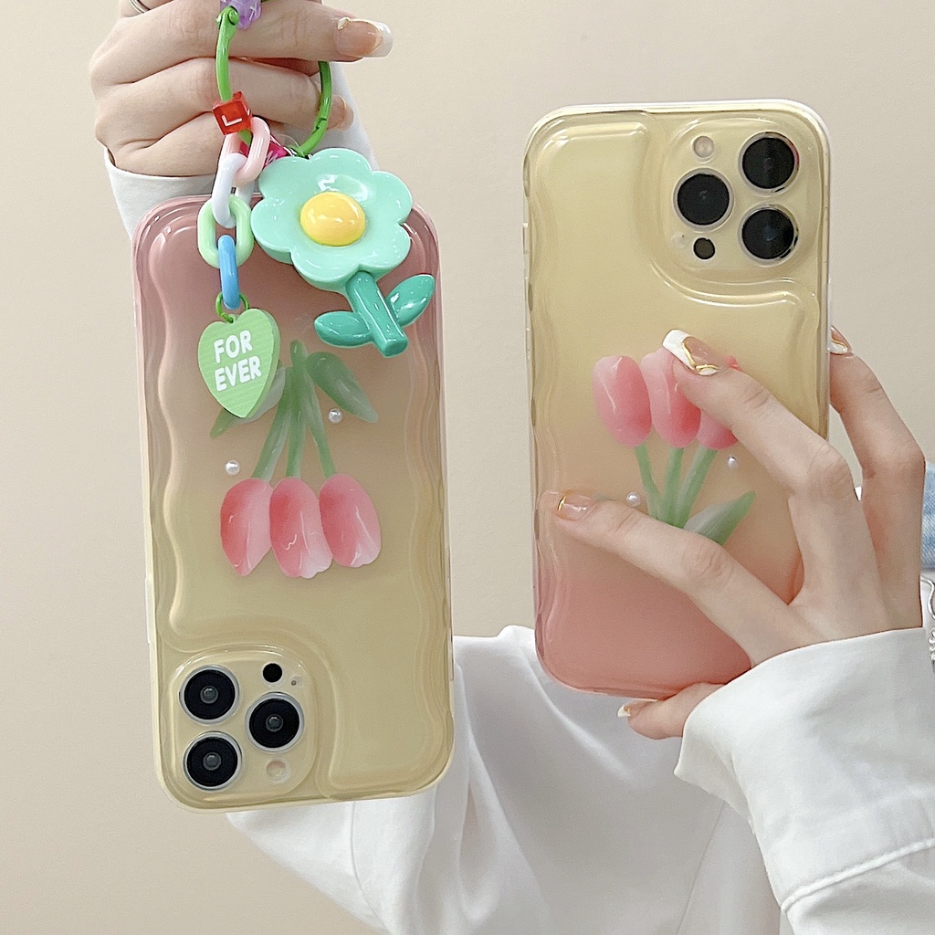 Ốp Điện Thoại Silicon Tpu Mềm Hình Hoa Tulip Gắn Dây Đeo Cổ Tay Chống Sốc / Thất Lạc Cho iPhone 11 12 13 Pro XS Max X XR