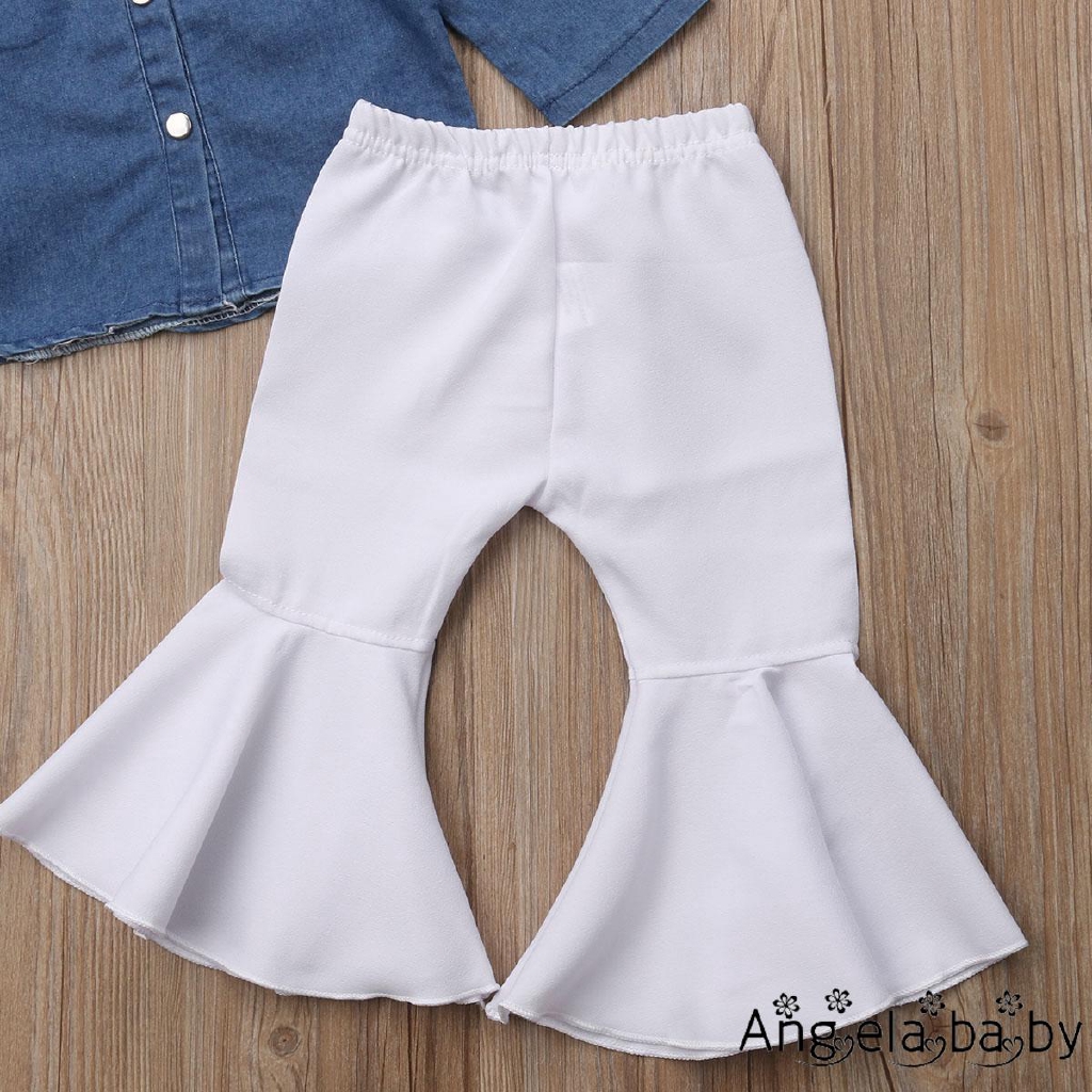 Set Áo Denim Tay Dài + Quần Ống Loe Thời Trang Cho Bé Gái